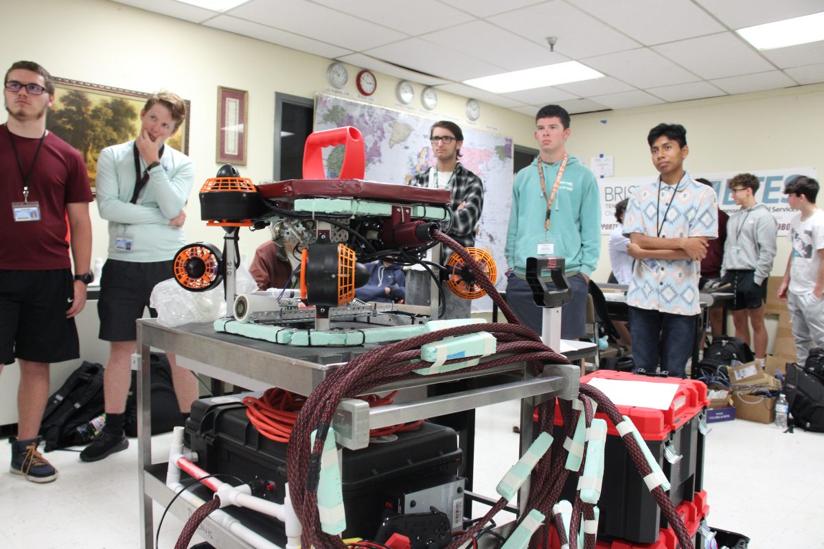 The ROV, an underwater robot, that was built by the 2023-2024 THS Robotics Team. 