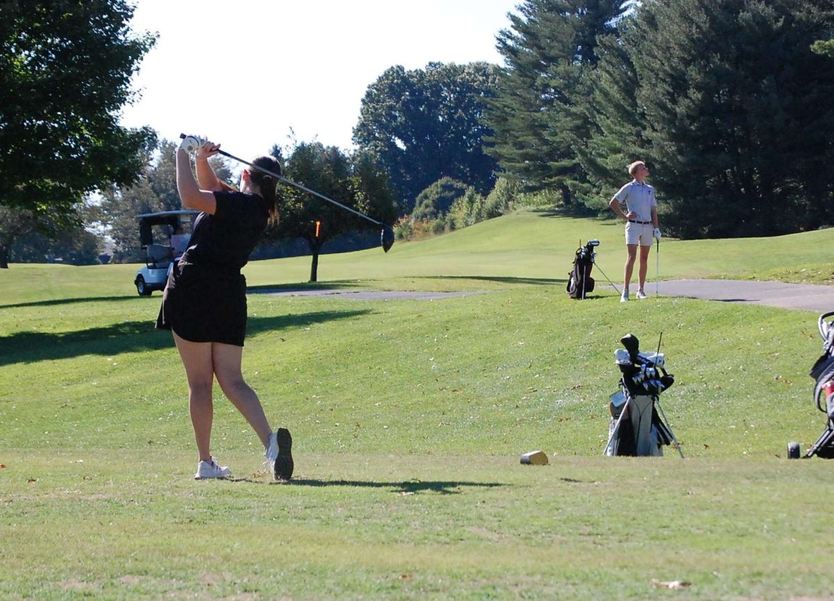 Members of the golf team practicing after school.