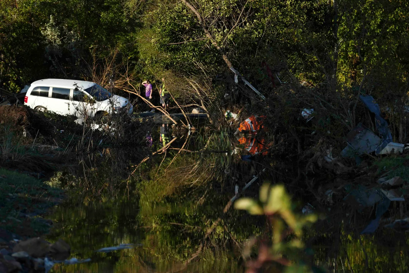 Debris off of Highway 19 East in Hampton, Tenn., south of Elizabethton, Wednesday, Oct. 2, 2024.