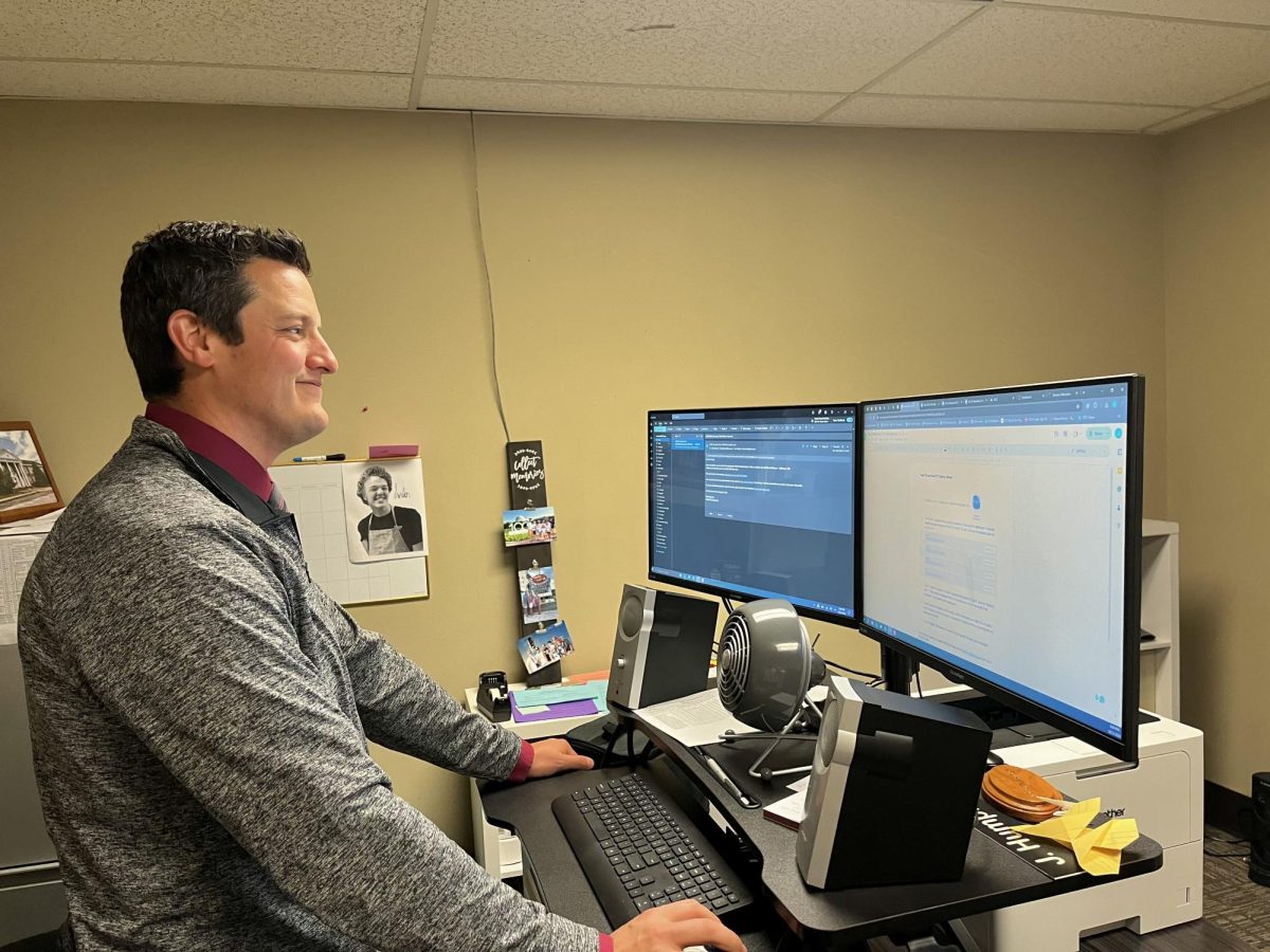 While Assistant Principal Jeremy Humphrey spends some of his day standing (not sitting) behind his desk, his favorite part of the day is getting out of the office and into classrooms around the building.