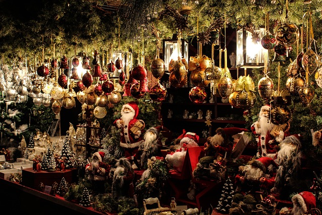 Christmas market, Christmas stand, Sale image. 
