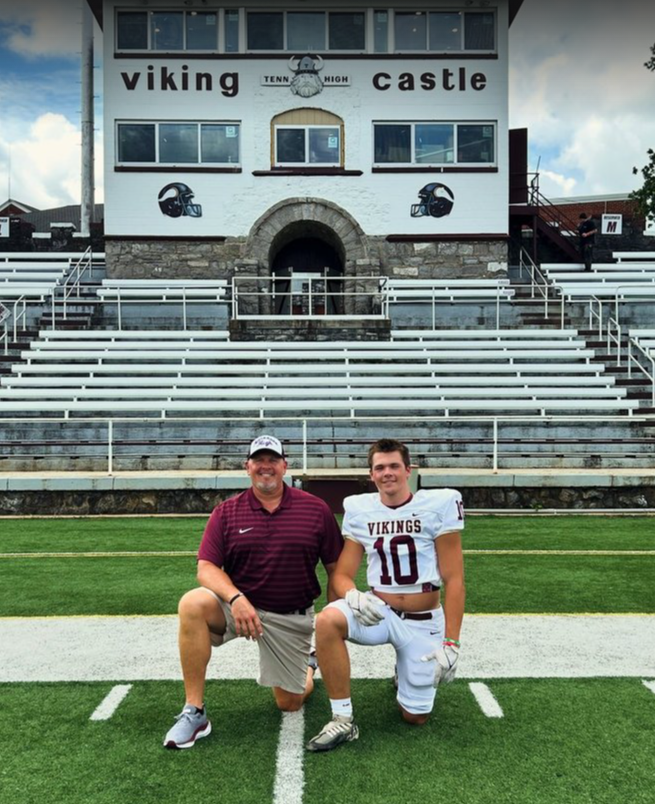 Coach Derek Dowdell (left), pictured with his son, senior Trent Dowdell (right). (Photo courtesy of Eddie Gray)