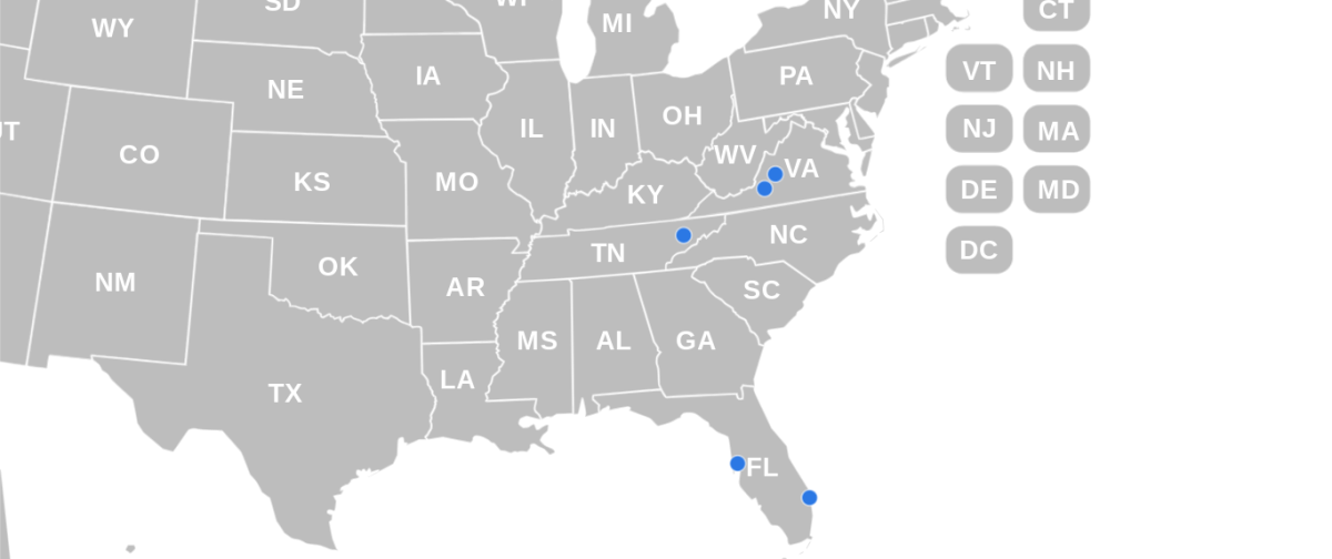 A map marking the locations of all the liberal arts schools that Tennessee High School students will be attending