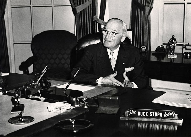 Truman's desk, with his famous sign reading, "The Buck Stops Here."