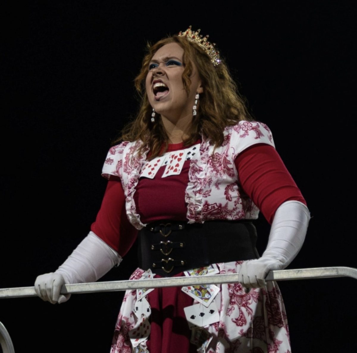 Astraia Kudela leads the Mighty Viking Band dressed in her show attire.
