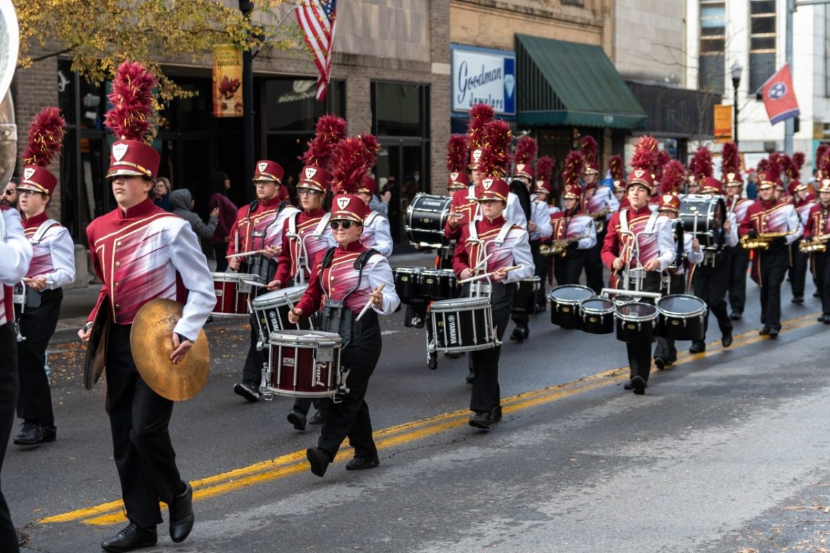 The Mighty Viking Band, pictured here marching down State Street in the Bristol Veteran's Day Parade, will soon march down Constitution Avenue NW, in Washington, D.C., in the National Memorial Day Parade.