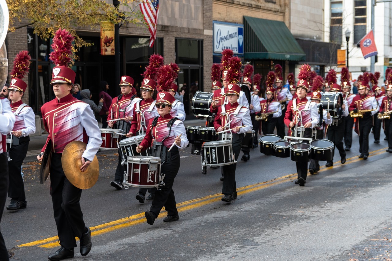 The Mighty Viking Band, pictured here marching down State Street in the Bristol Veteran's Day Parade, will soon march down Constitution Avenue NW, in Washington, D.C., in the National Memorial Day Parade.